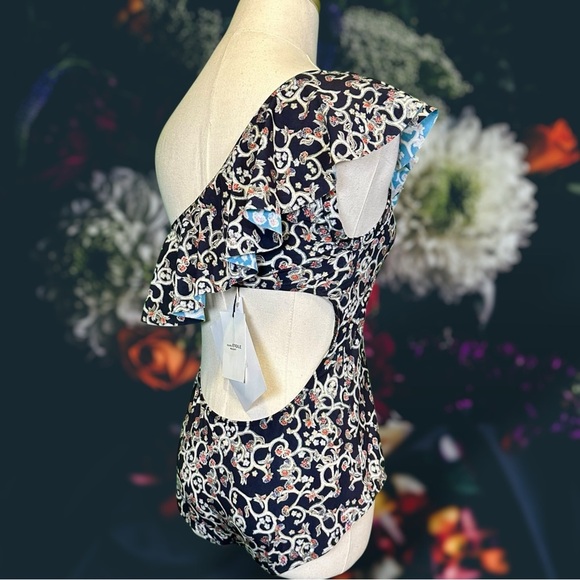 NWT Isabel Marant Etoile ‘Sicilya’ Ruffled Printed One Shoulder Swimsuit Size 40 - Picture 11 of 16